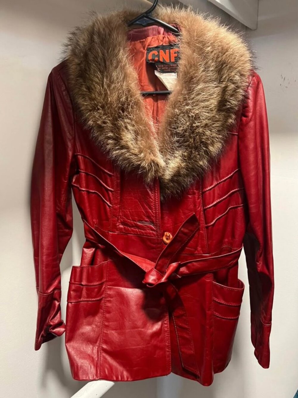 1970s CNF Oxblood Leather Fur Penny Lane Coat Canada